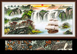 国画一帆风顺山水画