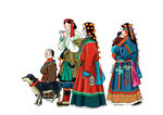 手绘藏族家庭