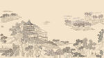 手绘线条楼阁装饰画