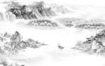 背景墙山水灰色墙画 TIf分层