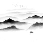 黑白山水水墨画