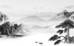 客厅山水灰色墙画 Tif分层