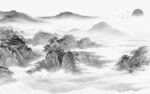 新中式山水灰色墙画 Tif分层