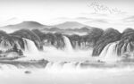 高清山水灰色墙画 Tif分层