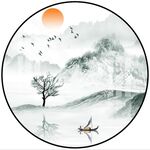 新中式圆形山水画