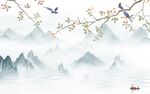 花鸟意境山水墙画 tif分层