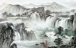 高档 意境山水墙画 tif分层