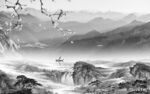 中式高雅灰山水画 Tif分层
