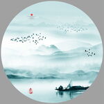 圆形水墨画