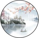 新中式圆形山水画