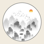  圆形山水装饰画  
