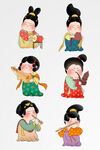 古代仕女弹奏乐器插画唐朝唐俑