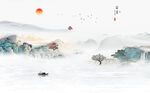 中式山水画背景墙 TIf分层