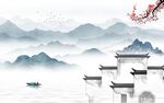 新中式意境山水墙画 Tif分层