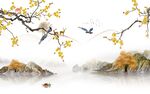 水墨 客厅山水墙画 Tif分层