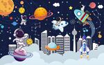 卡通太空儿童房背景墙
