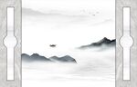 新中式山水画背景墙 小船