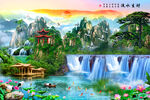 迎客松流水生财挂画装饰