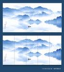 蓝色山水画
