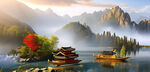 山水仙境背景墙 