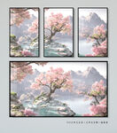 抽象桃花山水画