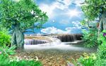 大自然流水生财背景墙
