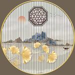 轻奢肌理山水玄关客厅圆框装饰画