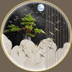 轻奢肌理山水玄关客厅圆框装饰画