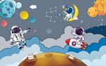卡通太空星球宇航员背景墙
