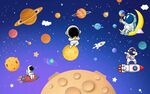 卡通太空星球火箭背景墙