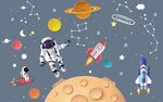 卡通太空儿童房背景墙图片