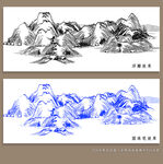 浮雕线条山水画
