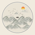 圆框山水画