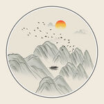 圆框山水画