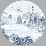 圆形水墨画