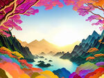 国画山水剪纸画