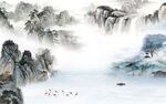 高端 山水画背景墙 TIf分层