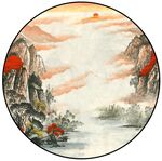 新中式水墨山水圆形装饰画