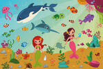 可爱美人鱼卡通鲨鱼海底动物背景