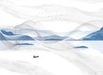 灰白大理石背景墙 山水画 弧线