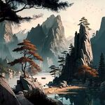 淡雅毛笔山水画