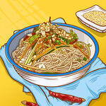 手绘凉面美食插画