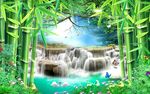 竹林流水休闲空间背景墙