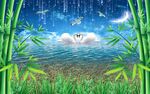 竹林天鹅清新美景电视背景墙