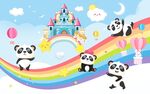卡通动物熊猫儿童房背景墙图片