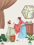 中国传统医疗古法理保健艾灸插画