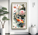 荷花锦鲤水墨画