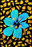 抽象金箔蓝色花朵装饰画