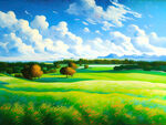 草原风景油画