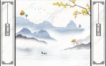 山水画大理石背景墙 船